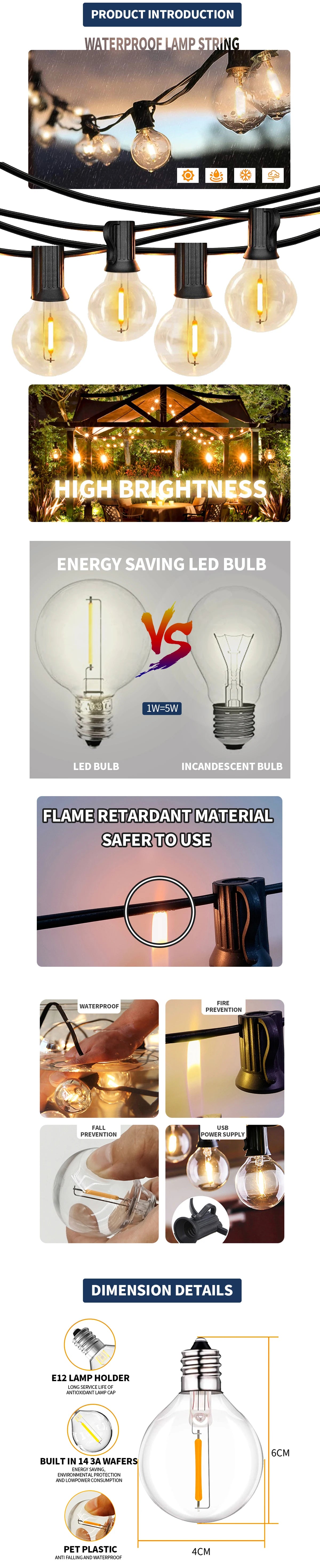 100/50/25ft Outdoor Garland Light, Waterproof LED garland lights with high brightness technology, flame-retardant materials, and durable bulbs for safe outdoor use.