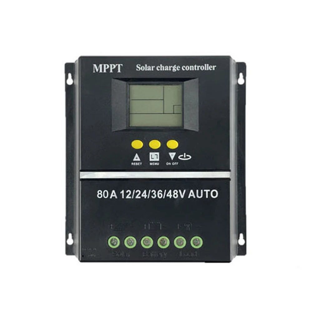 100A/80A MPPT/PWM Solar Charge Controller, Solar Charge Controller: MPPT technology, 80A capacity, suitable for 12-48V batteries, with auto functionality.