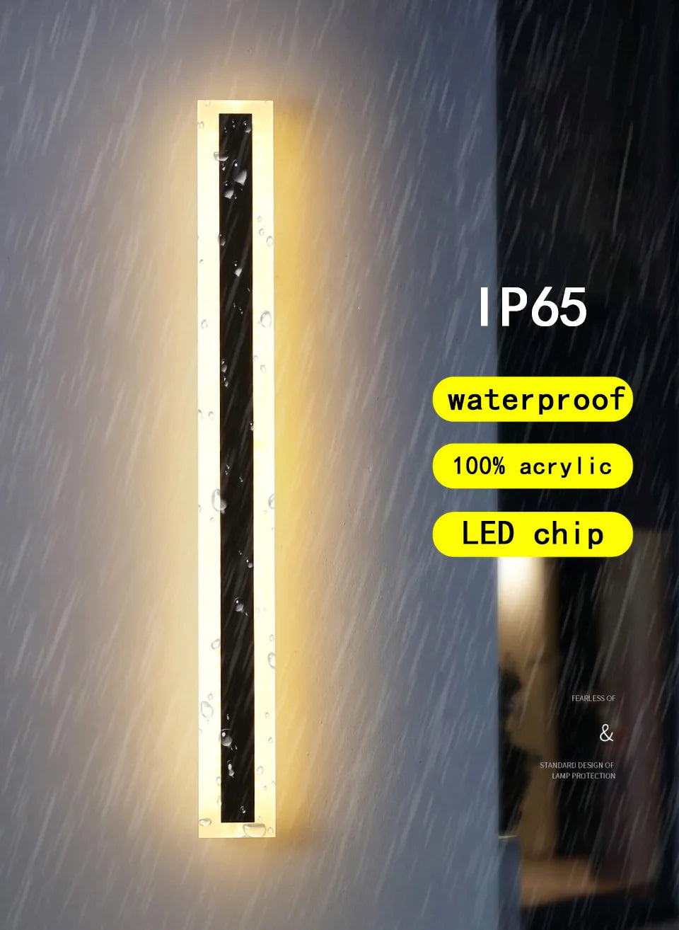 Waterproof LED Long Wall Light, Waterproof LED light with IP65 rating, 100% acrylic LED chip and standard design for outdoor use.