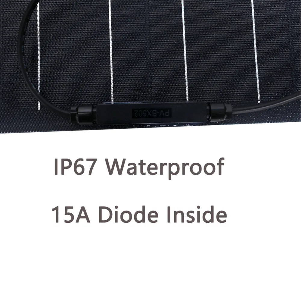 400W 300W 200W 100W Etfe Flexible Solar Panel, Waterproof solar panel with 15A diode inside, IP67 rated for outdoor use.