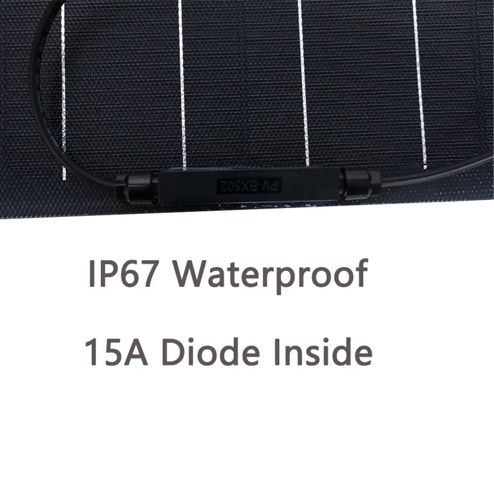 Portable Flexible Solar Panel, Waterproof Zos X8 with IP67 rating and 15A diode for reliable solar energy harvesting.