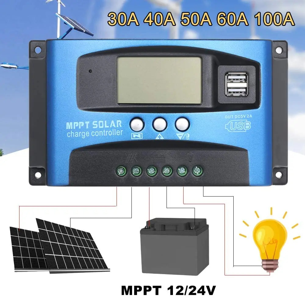 40A 50A 60A 100A MPPT Solar Charge Controller, JT 30A-100A MPPT Solar Charge Controller supports 12V and 24V systems with adjustable charging rates.