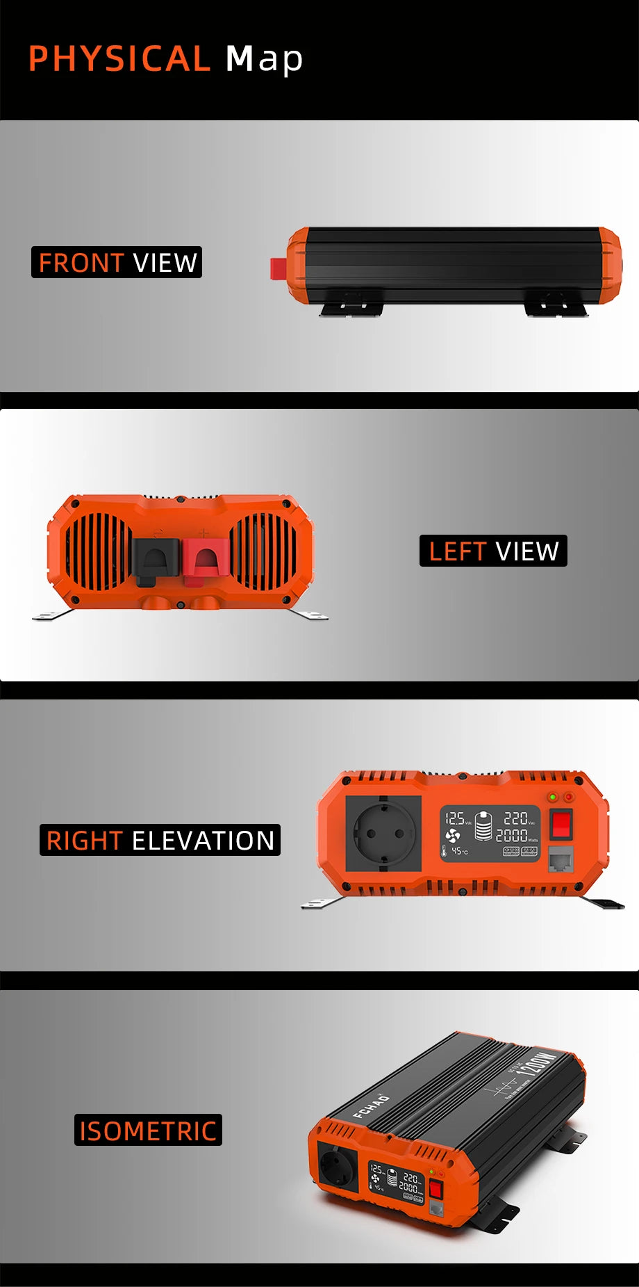 FCHAO 2400W Solar Panel Inverter, Product dimensions: 12.5 x 22.8 x 4.5 inches.