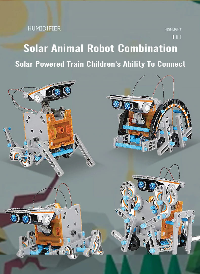 12 in 1 Science Experiment Solar Robot Toy, Kids build and control a solar-powered robot train, fostering STEM skills and creativity.