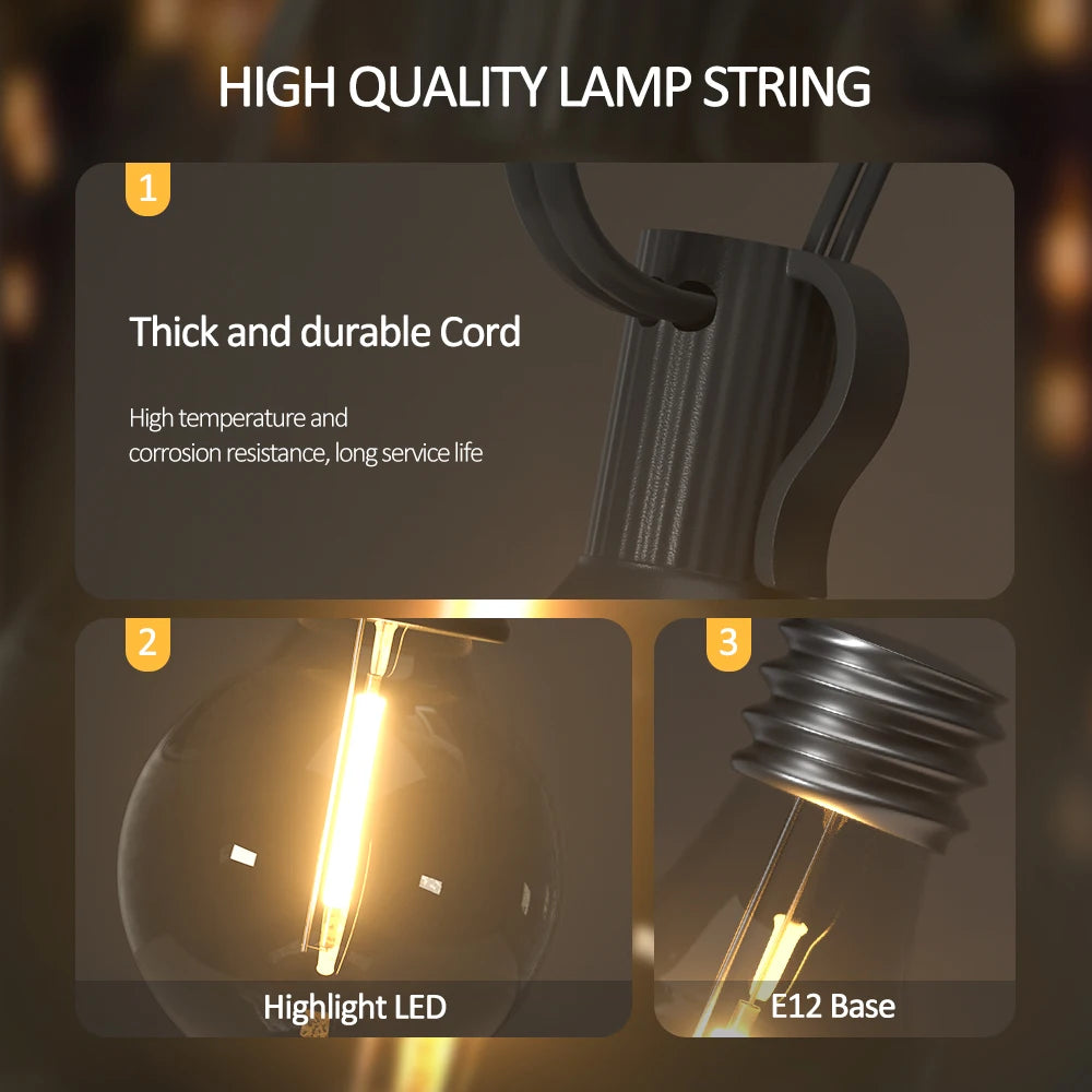 Solar String Light, Durable cord with high-temperature and corrosion-resistant design for long-lasting use.