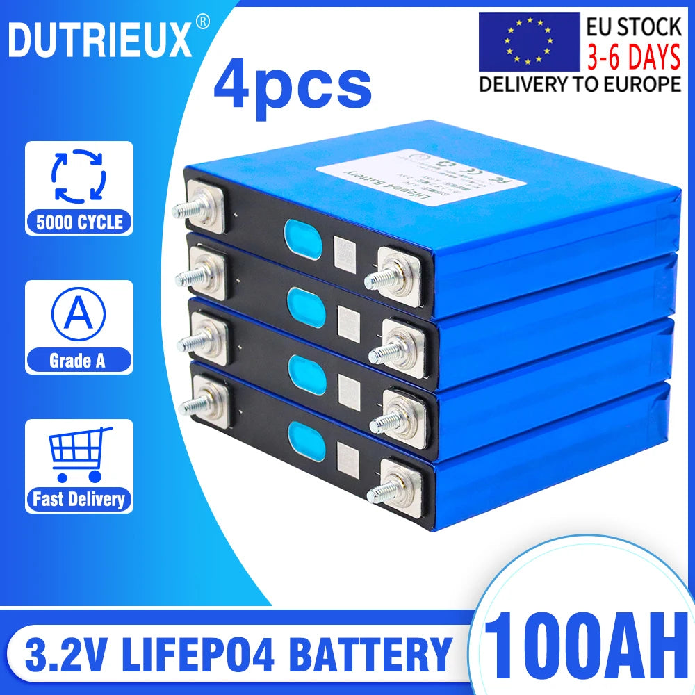 EU Stock: Fast Delivery in 3-6 Days for 4 x LiFePO4 Battery Packs (100-240Ah)