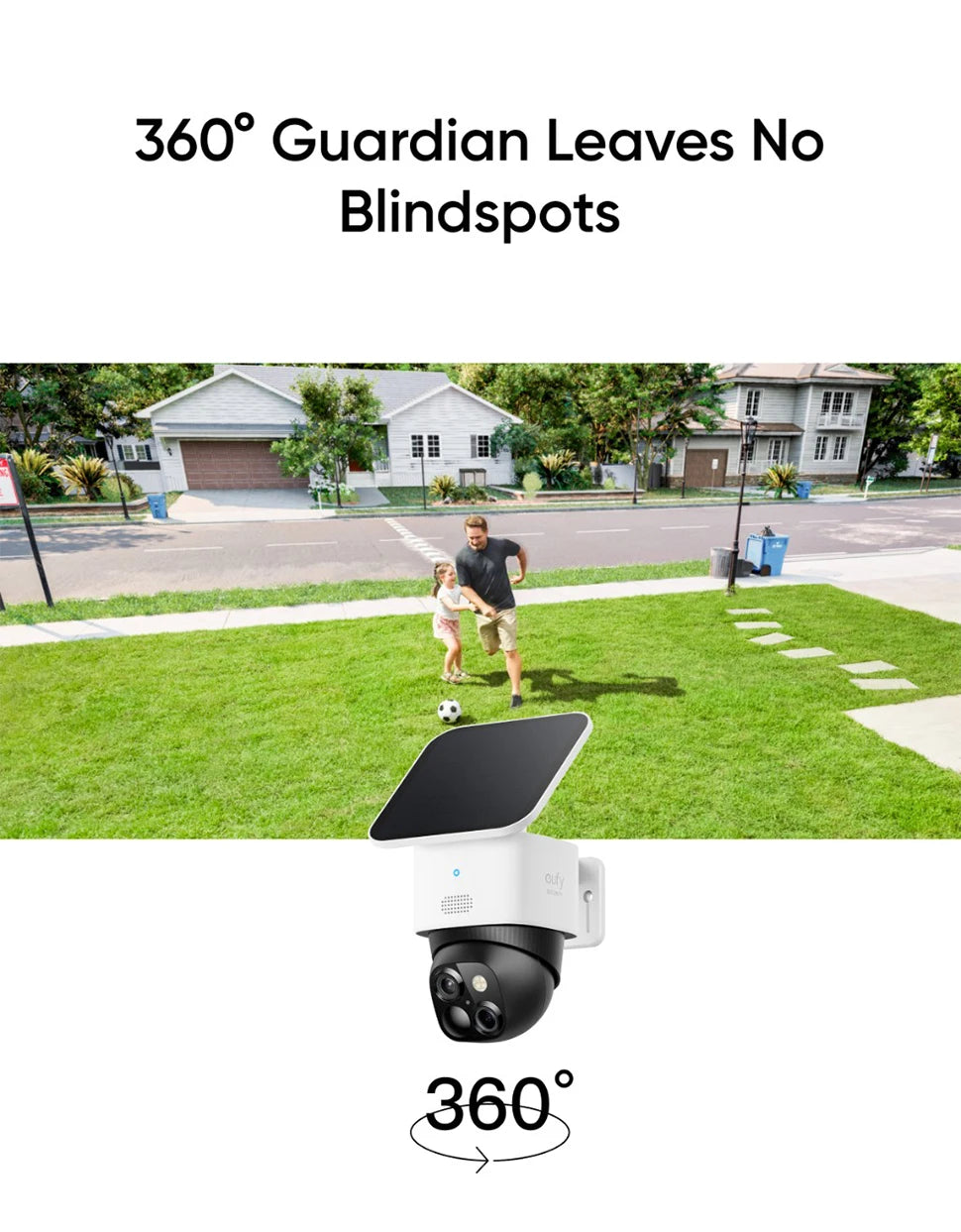 Eufy S340 SoloCam - Solar Security Camera, Complete coverage: 360-degree surveillance monitors all areas, eliminating blind spots.