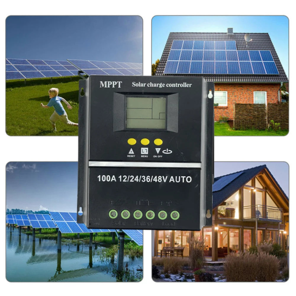 100A/80A MPPT/PWM Solar Charge Controller, Solar charge controller for 12V-48V batteries with auto mode and LCD display.