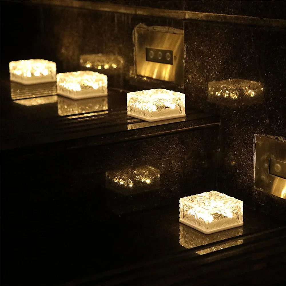 Solar Brick Ice Cube Light, Solar-powered brick light with LED bulbs for outdoor use, waterproof, and energy-efficient.