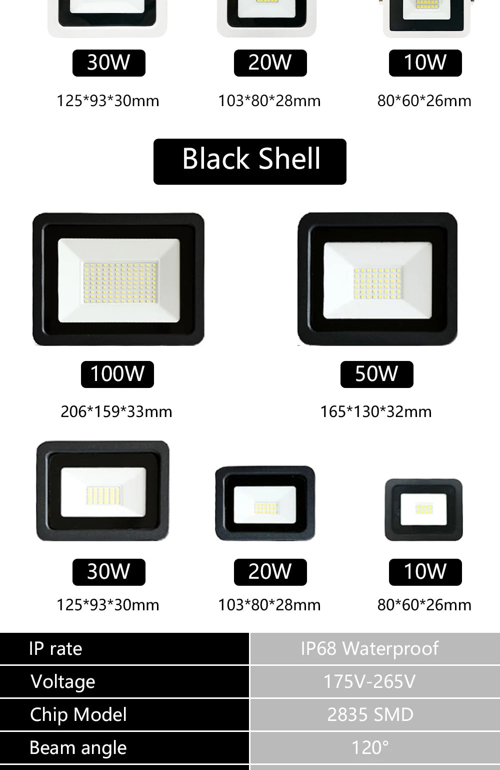 10W 20W 30W 50W 100W LED Flood Light,