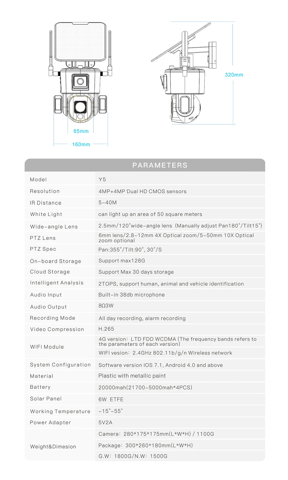 PEGATAH 8MP 4G Wireless Solar Camera, Wireless solar-powered camera with dual lenses, waterproof and human detection features.