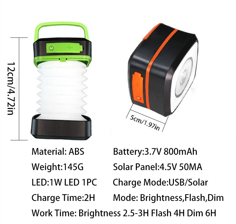 Solar Light, Waterproof flashlight made of ABS plastic with rechargeable battery and solar charging.