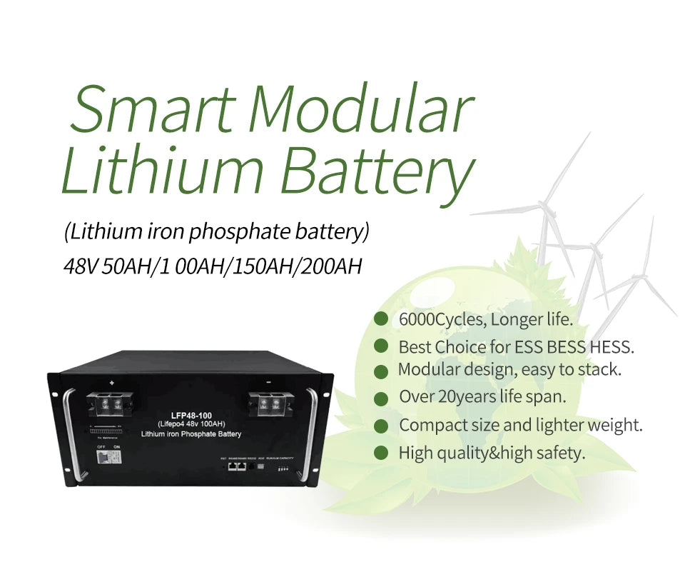 LFP battery with up to 200Ah capacity, modular design, and high safety standards for ESS/BESS/HESS applications.