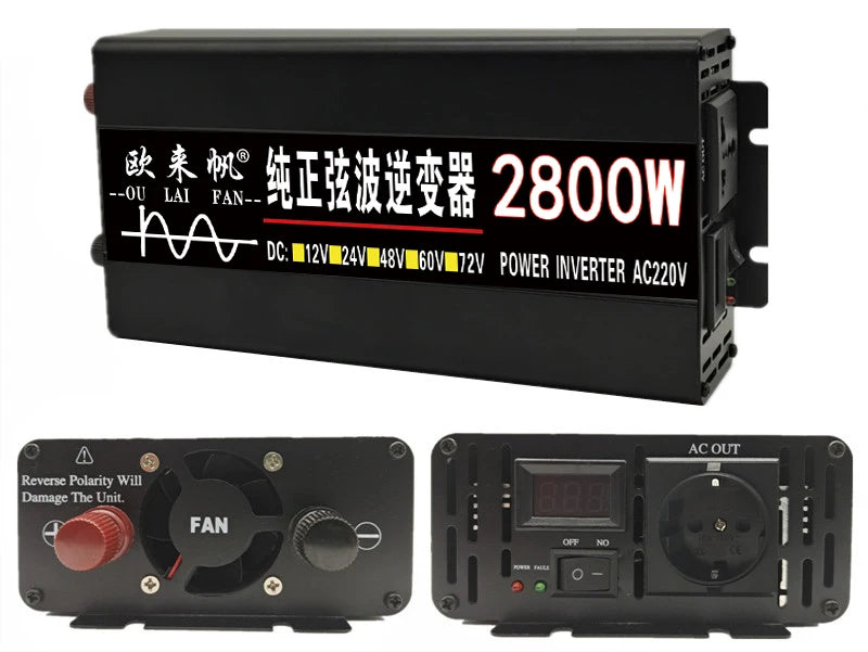 Inverter, Converts DC power to AC output with remote control and pure sine wave.