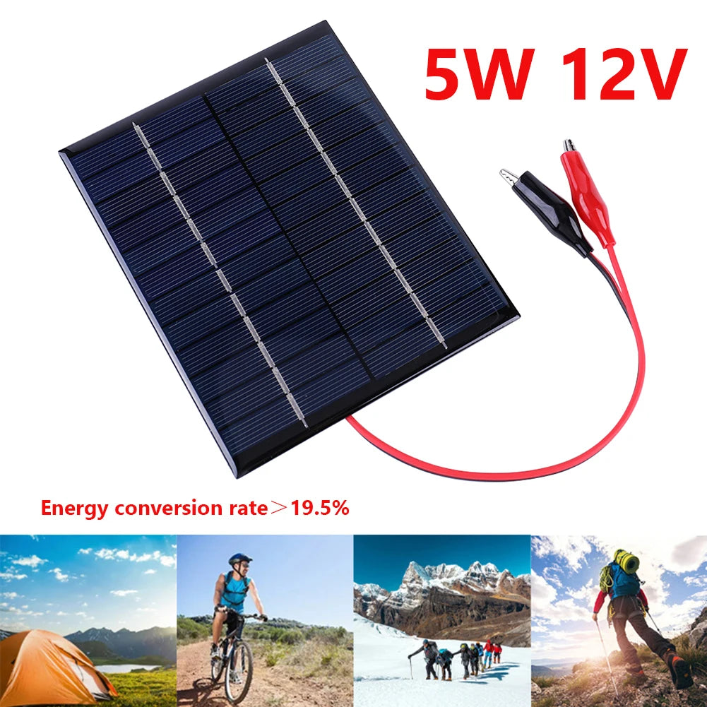 Waterproof Solar Panel, Efficient energy conversion: 19.5% efficiency with 5W output at 12V.