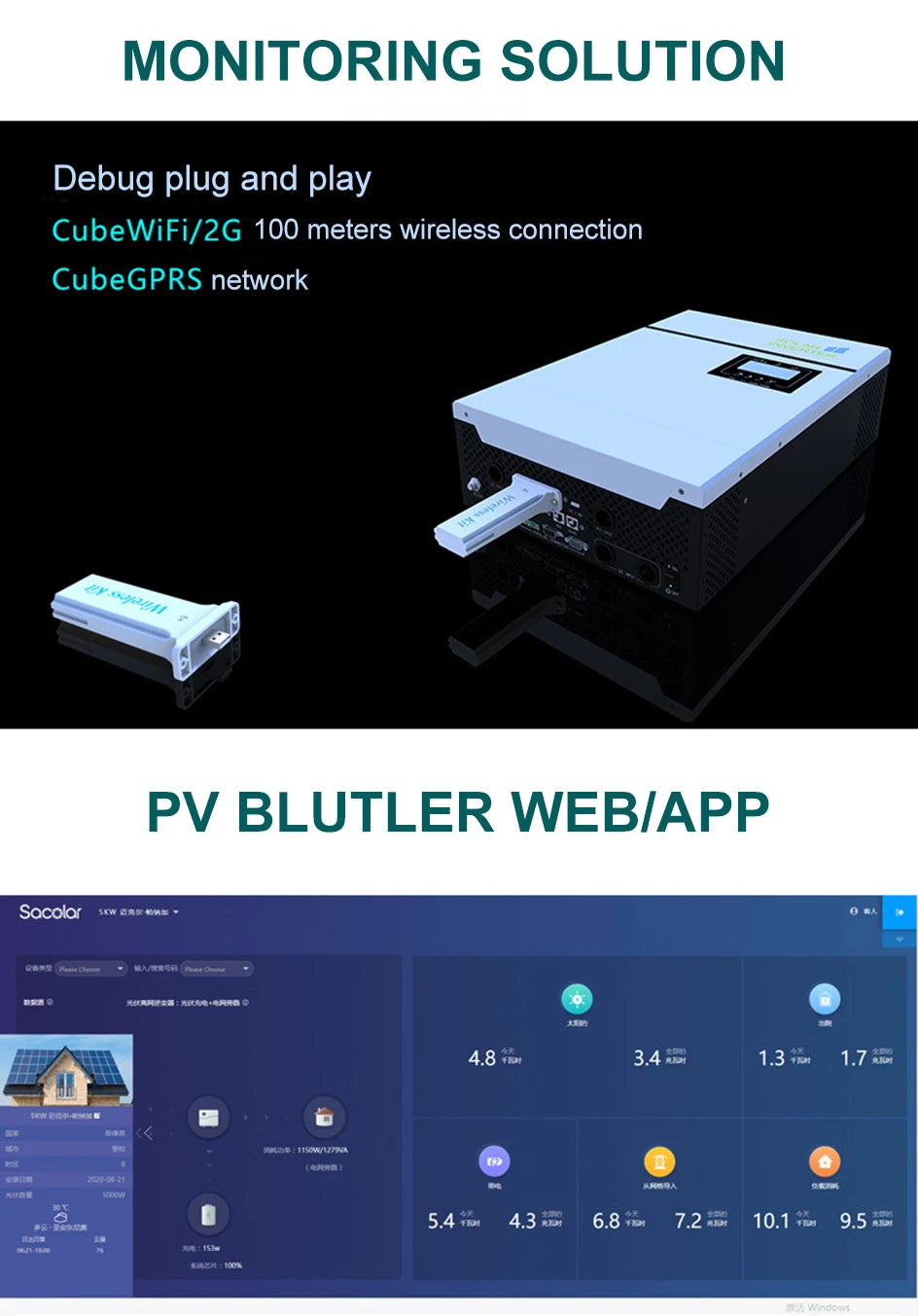 New 48V 5Kw 3.5Kw Inverter, Monitor and control your 48V battery system remotely with Wi-Fi/GPRS connectivity.