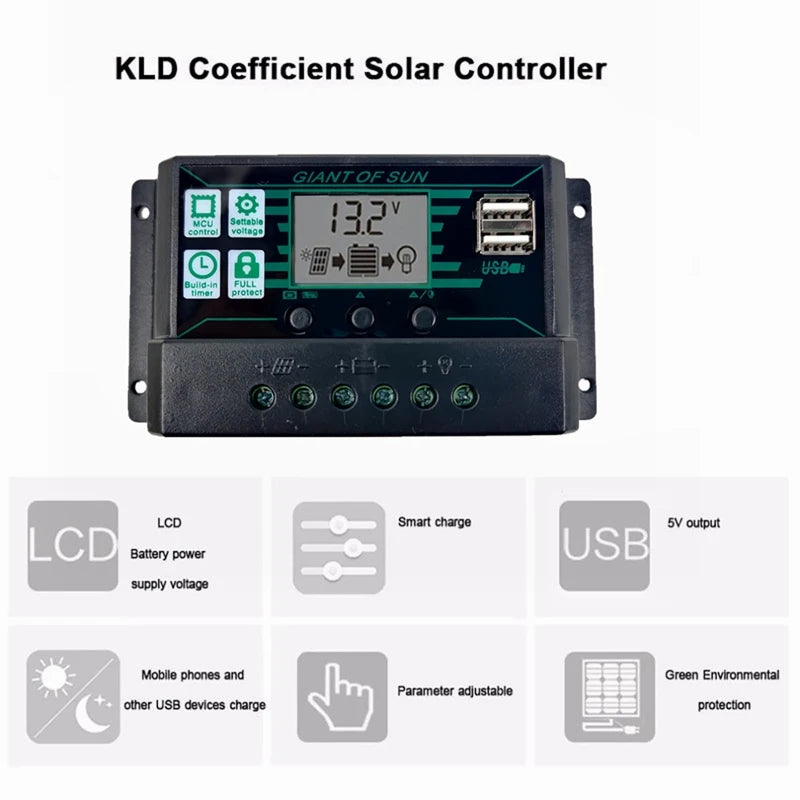 150A Solar Controller, Smart solar controller for safe phone and device charging.