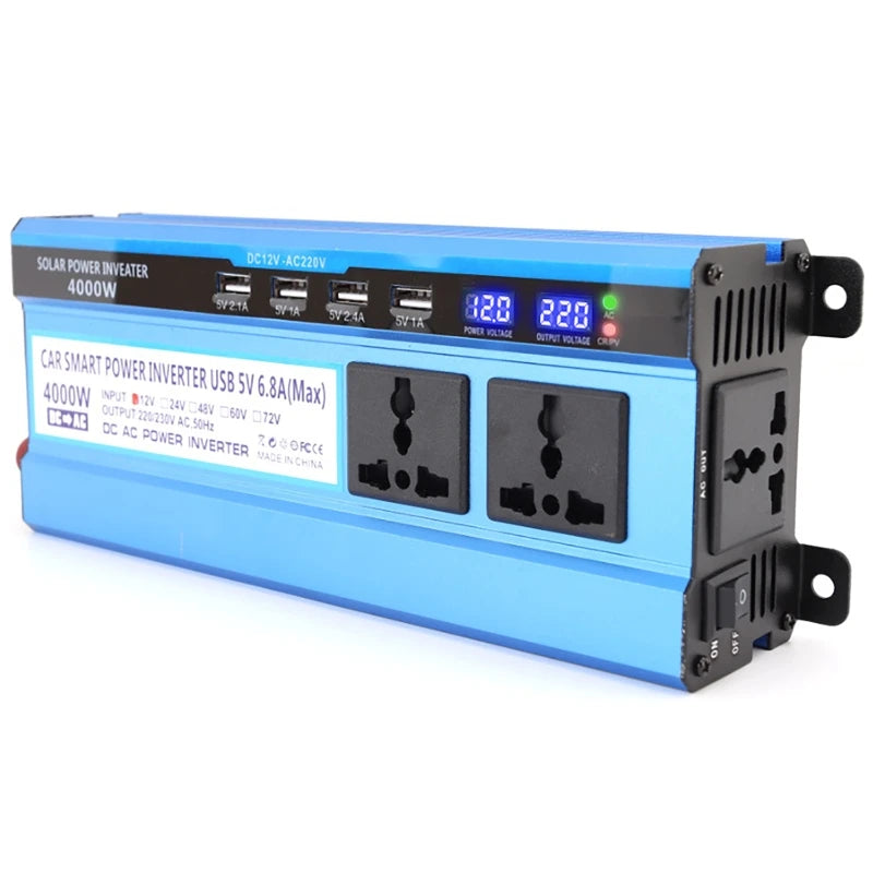 Solar power inverter converts DC power to AC power for solar panels, cars, and homes.