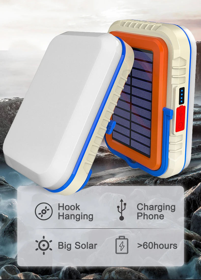 Rechargeable solar power for up to 60 hours of use, including phone charging.