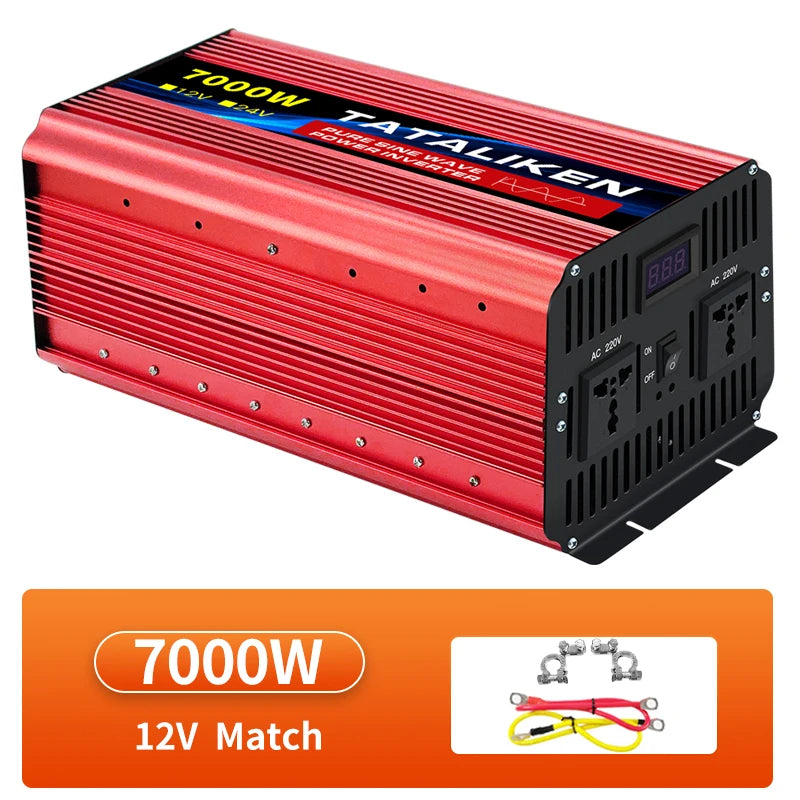 Inverter, Converts DC power to AC power with LED display for solar and car charging.