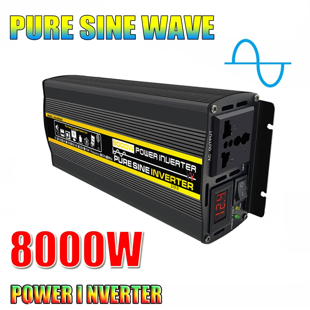 Pure Sine Wave Inverter, Inverter converts DC battery power to AC 110V or 220V, supporting up to 8kW/6kW/4kW/3kW output.