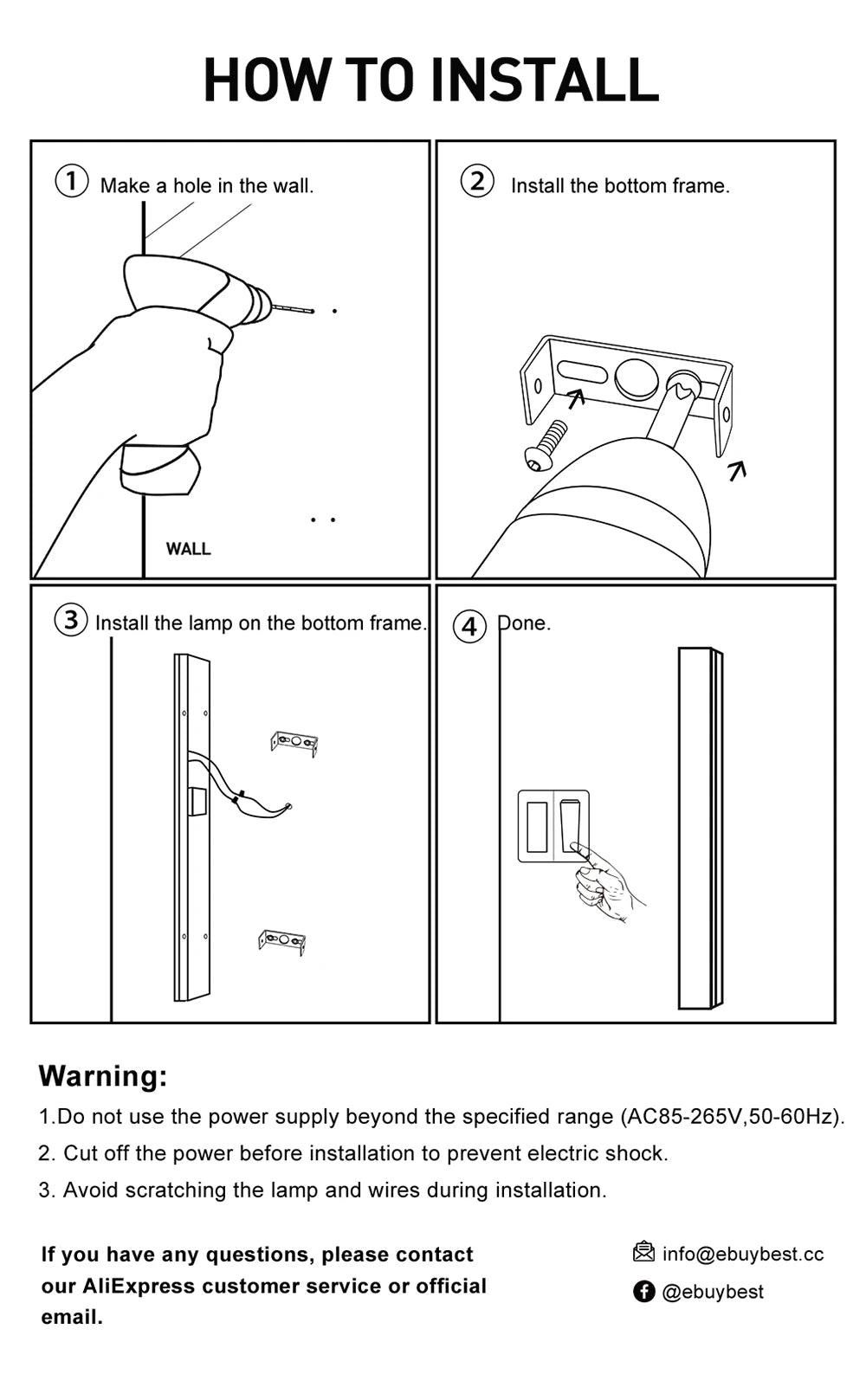 LUCKYLED Modern Led Wall Light, **Installation Instructions**