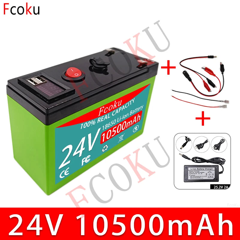 24V 7AH 18650 Lithium Battery, Rechargeable lithium-ion battery with built-in 30A BMS and charger for powering devices like sprayers, EVs, and LED lamps.