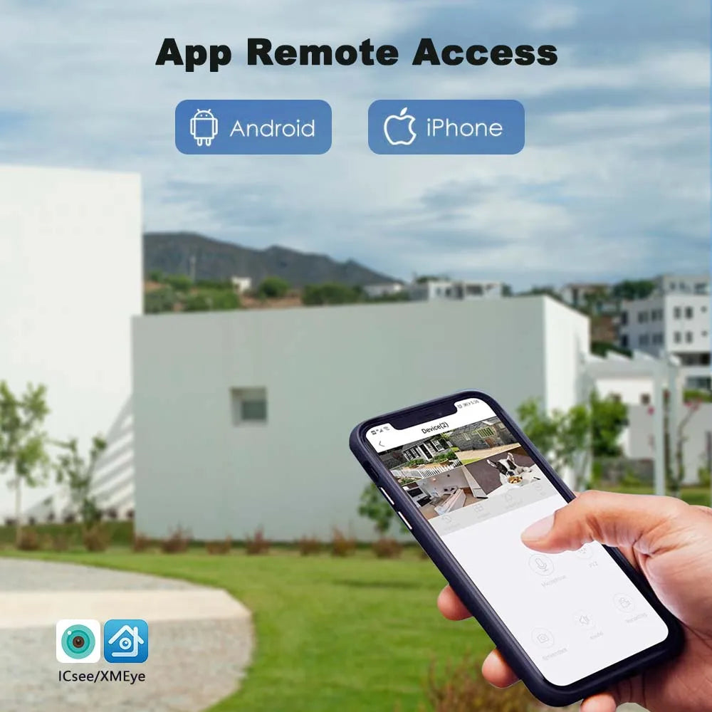 FRDMAX XM49S 4MP Solar Camera, Control security cameras remotely with Android/iPhone apps ICSee/XMEye for effortless monitoring.