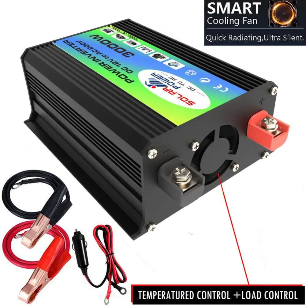 inverter, Converts 12V DC power to 220V AC power with a pure sine wave, suitable for solar panels and USB charging.
