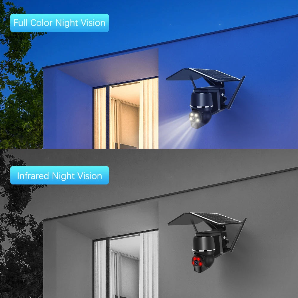 4G 5MP Outdoor Solar Panel Camara, Full-color night vision with infrared capabilities for clear visibility in low-light conditions.