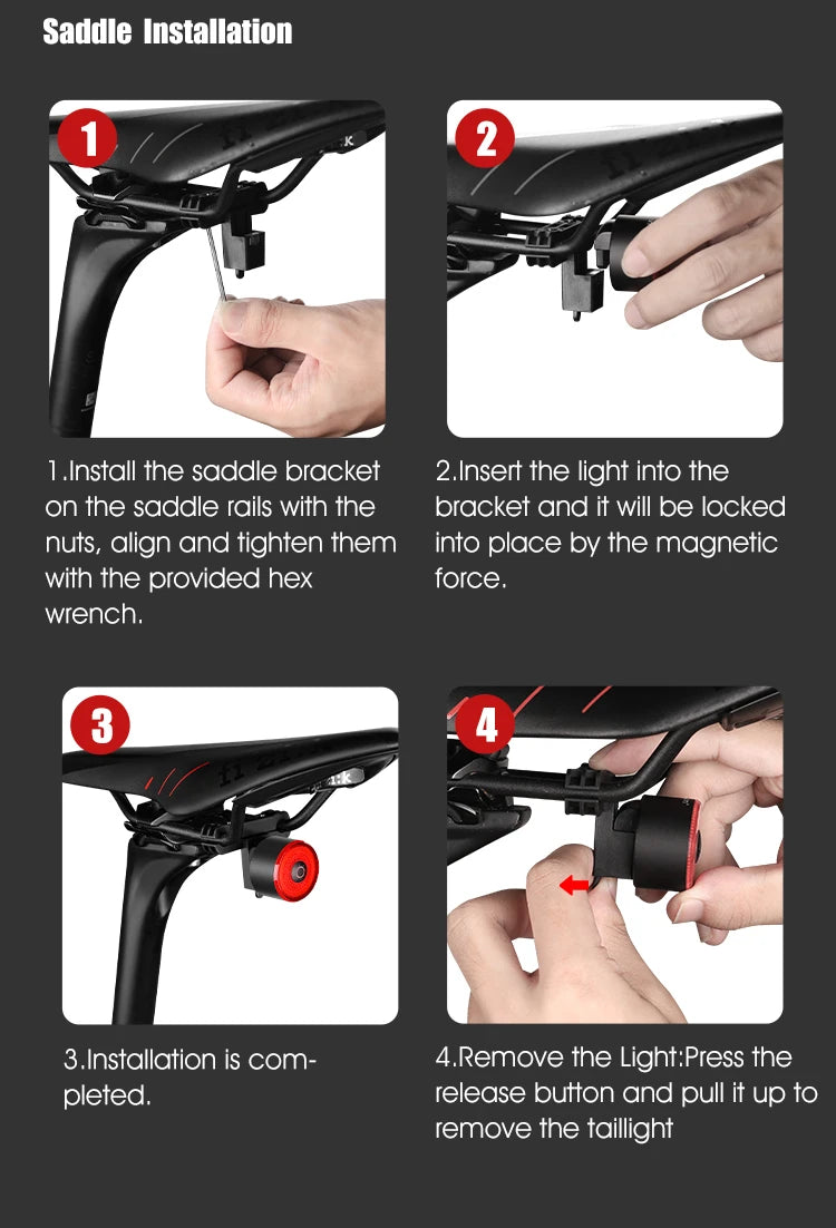 Gaciron LOOP-100 Smart Brake Bike Tail light, Easy installation and removal of taillight with bracket, nuts, and magnetic force.