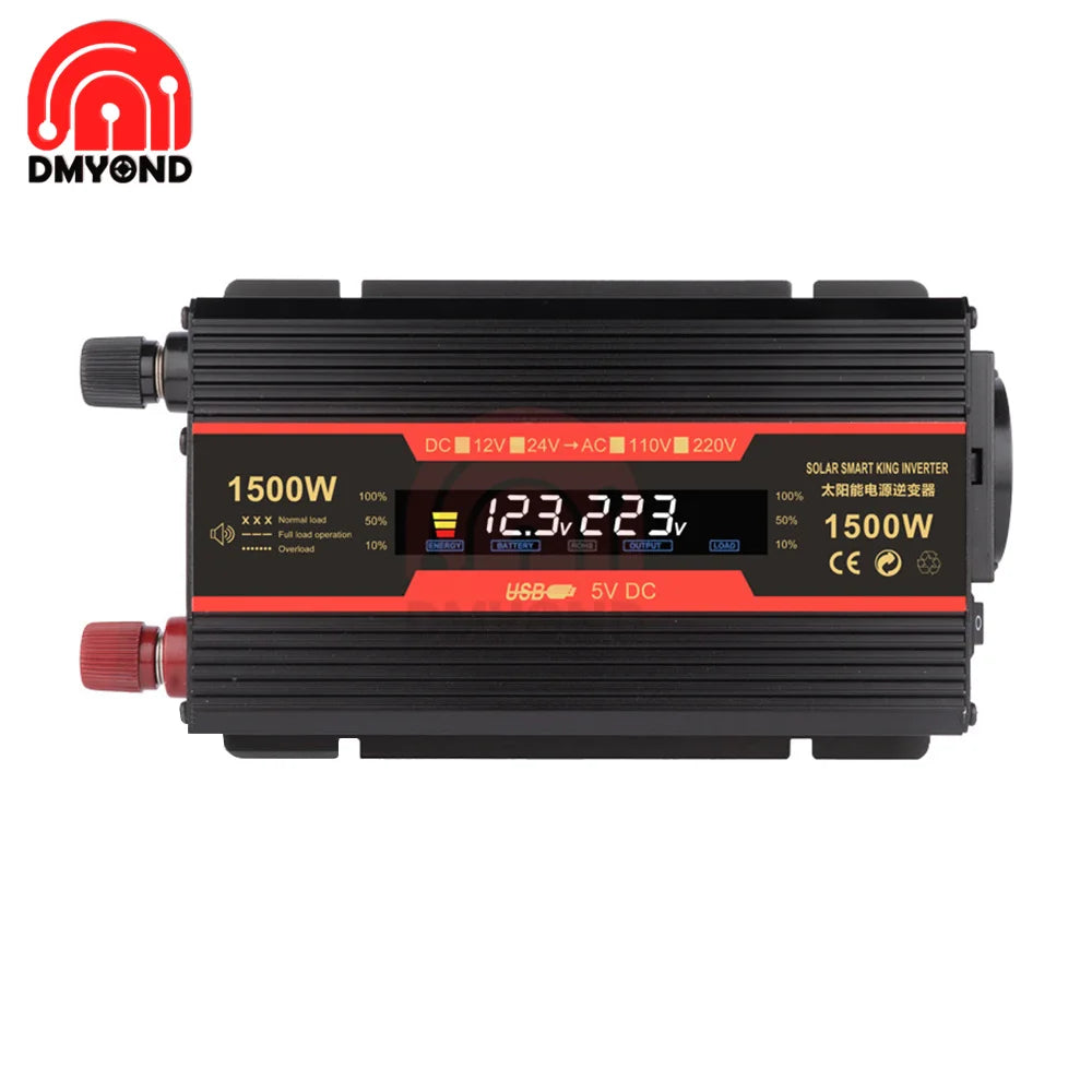 1500W/2000W/2600W Inverter, Durable DC-to-AC inverter with LCD display, high efficiency, overload/short-circuit protection for solar power & car audio use.