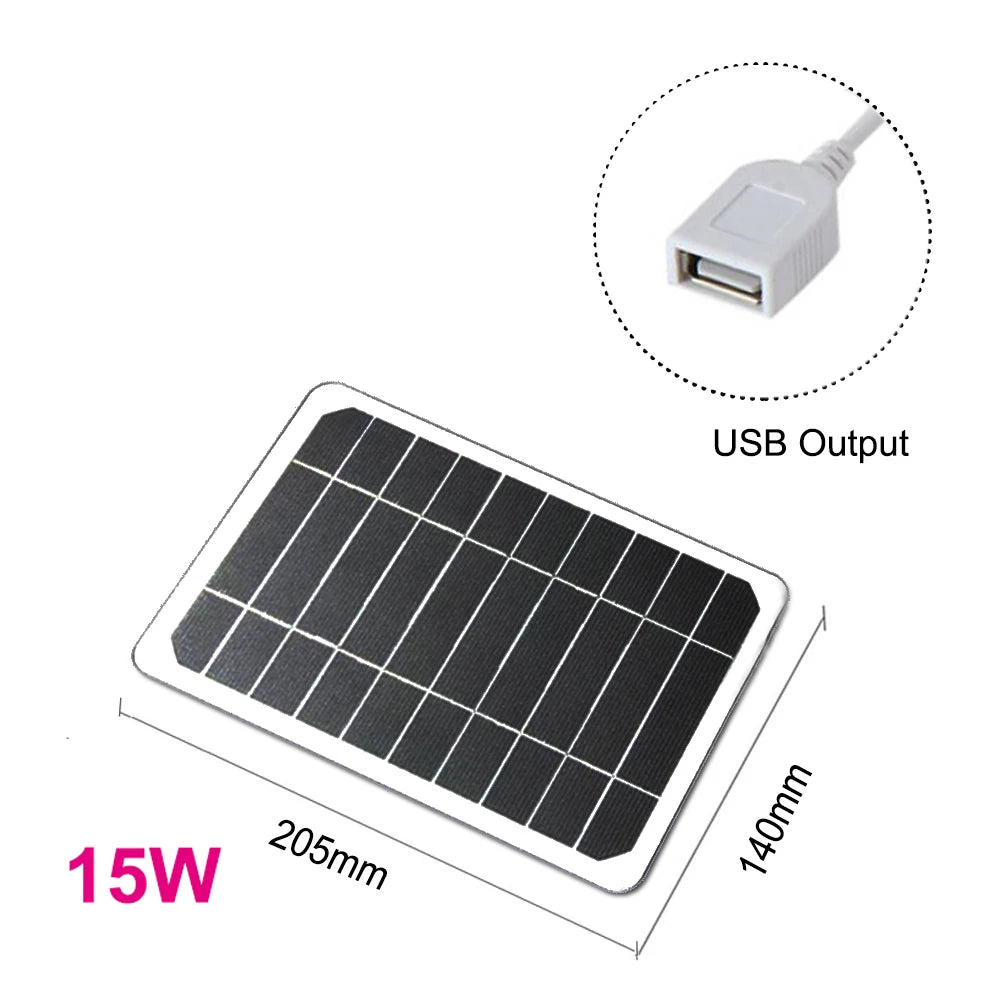 5V Solar Panel, Waterproof solar panel with USB port for outdoor use, great for camping and charging devices.