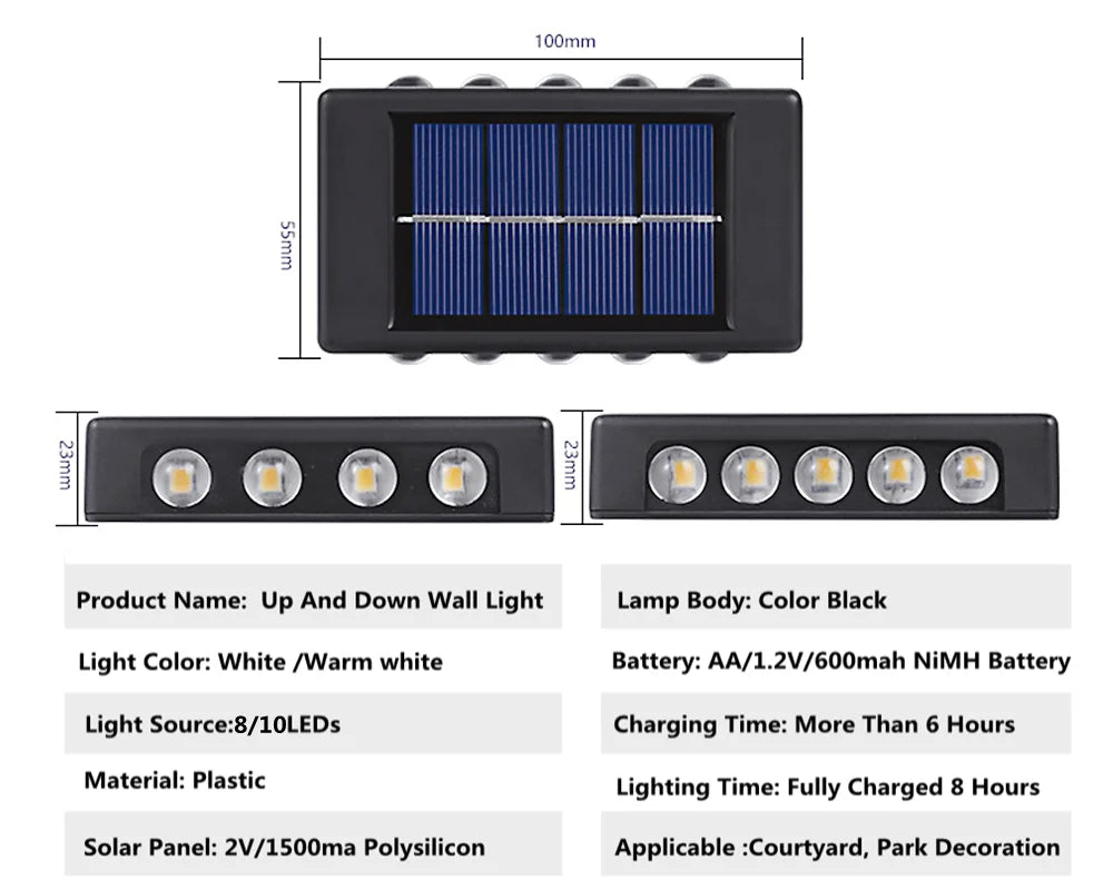 Sleek solar-powered outdoor lamp perfect for balconies, courtyards, and driveways.