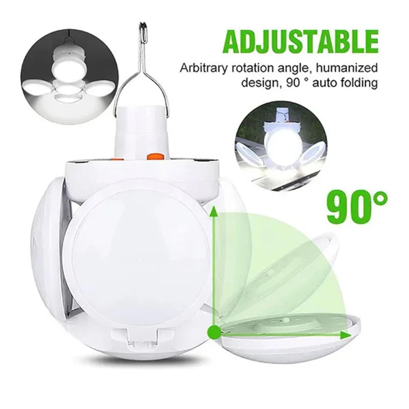 Solar Outdoor Folding Light, Adjustable, ergonomic design with 90-degree auto-fold feature for comfortable carrying.