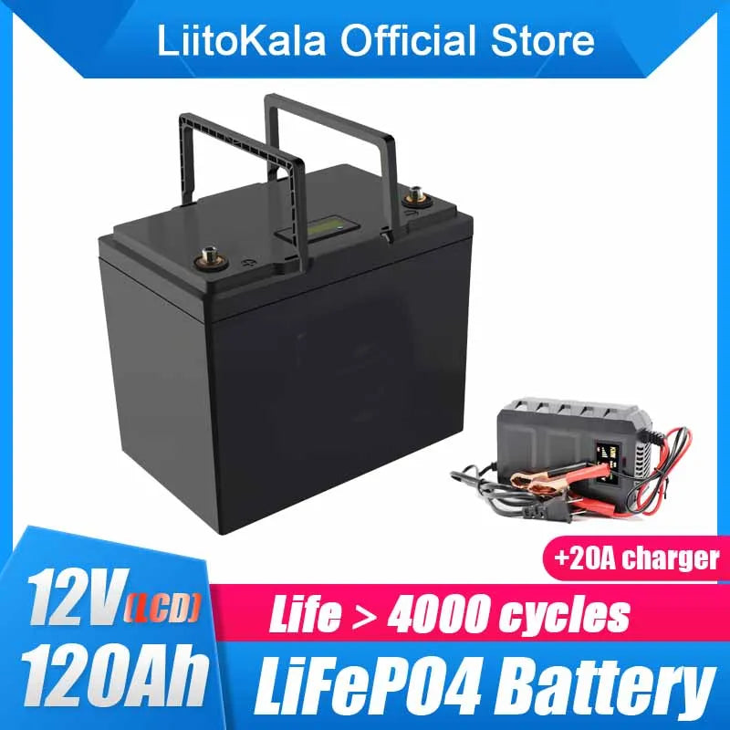 LiFePO4 Battery for Outdoor Use: 12V, 120Ah Capacity, 4000 Cycles, 20A Charger