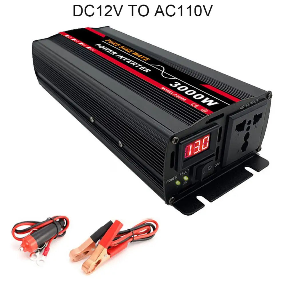 3000W Inverter, Pure sine wave inverter converts 12V/24V DC power to 110V/220V AC power for solar and outdoor use.