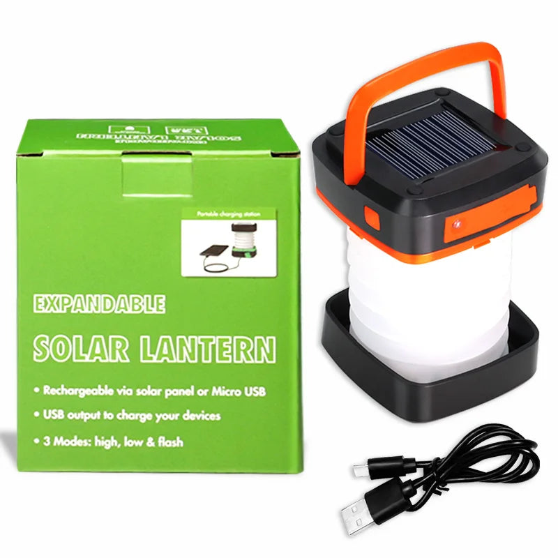 Solar Light, Water-resistant solar lantern with rechargeable power bank for outdoor use.