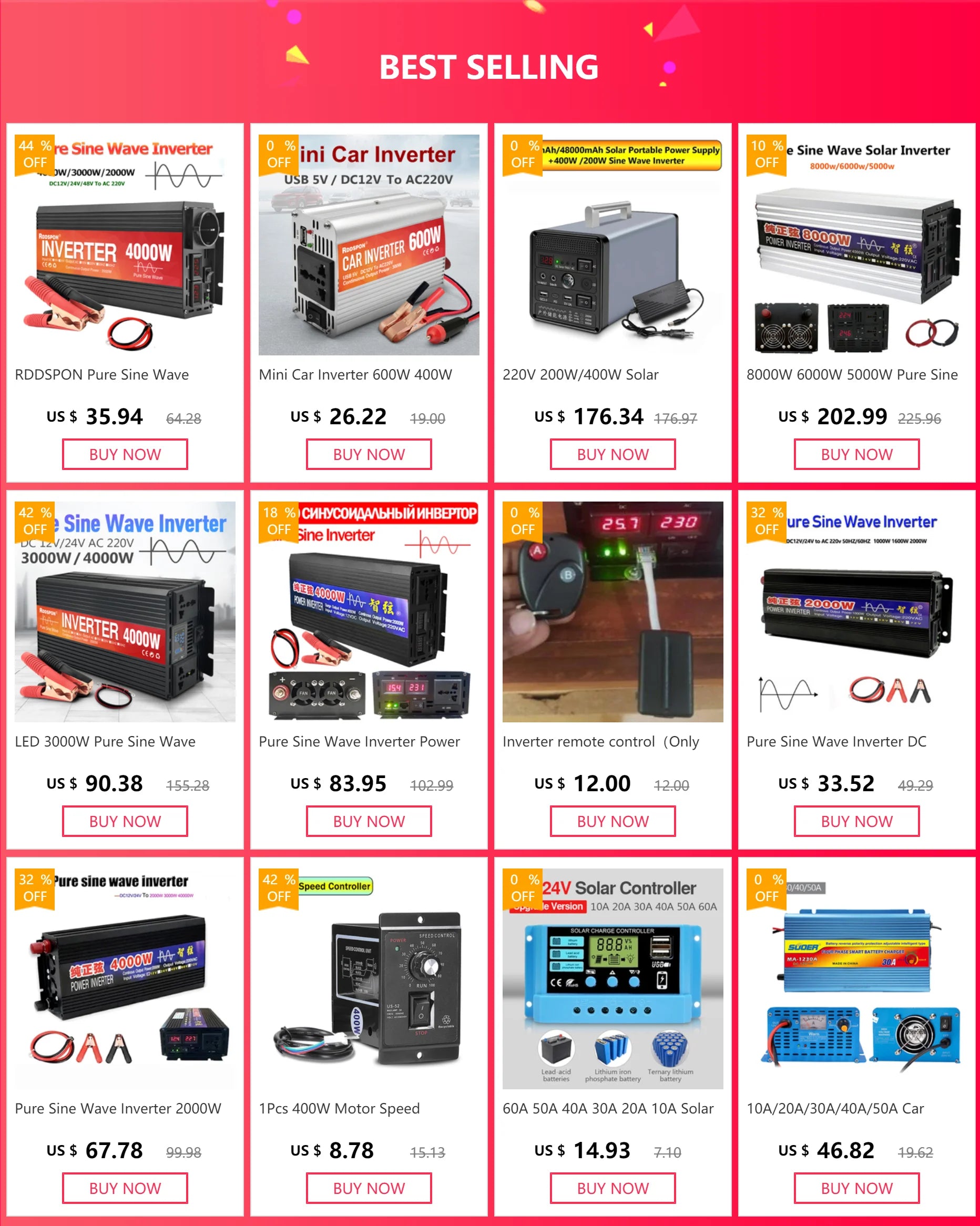 LED 3000W Pure Sine Wave Inverter, Pure sine wave inverter converts 12V DC to 220V AC power with dual outlets, suitable for solar off-grid systems.