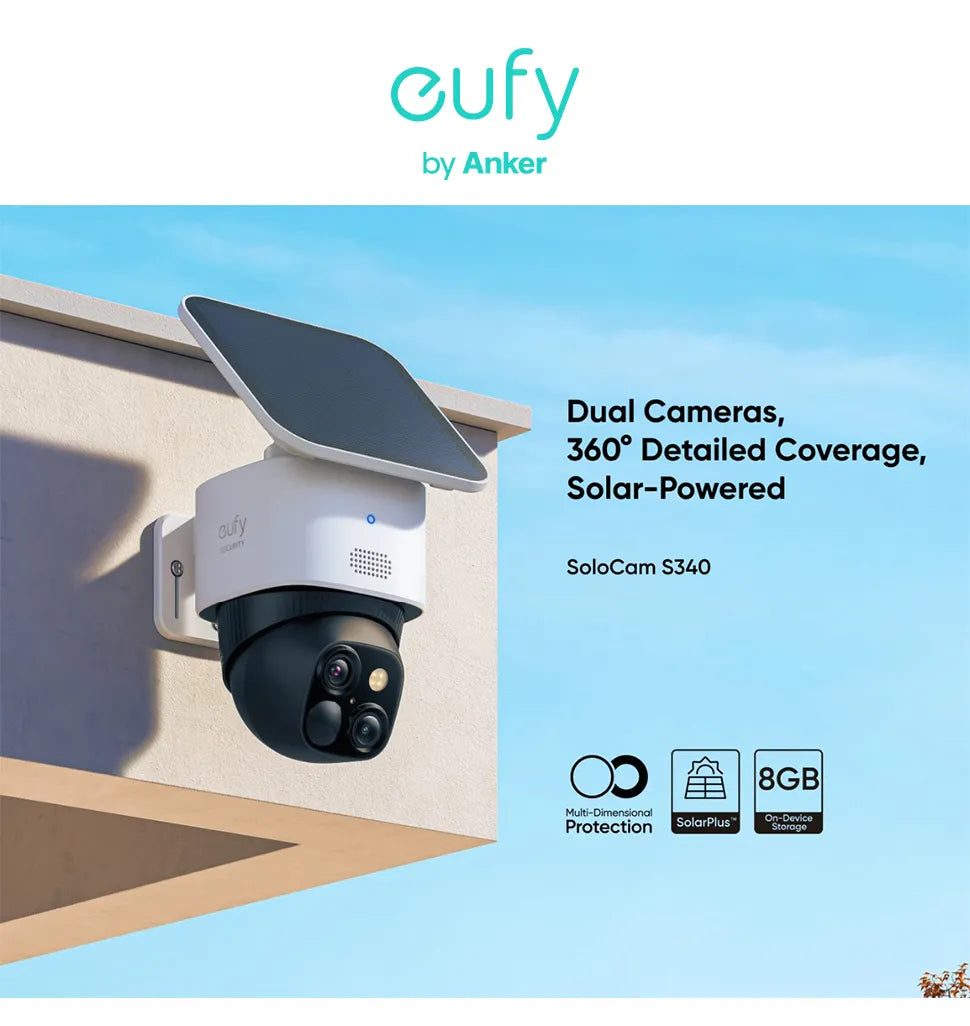 Eufy S340 SoloCam - Solar Security Camera, Wireless camera with 360° view, solar power, and Wi-Fi connectivity for secure and cost-free surveillance.
