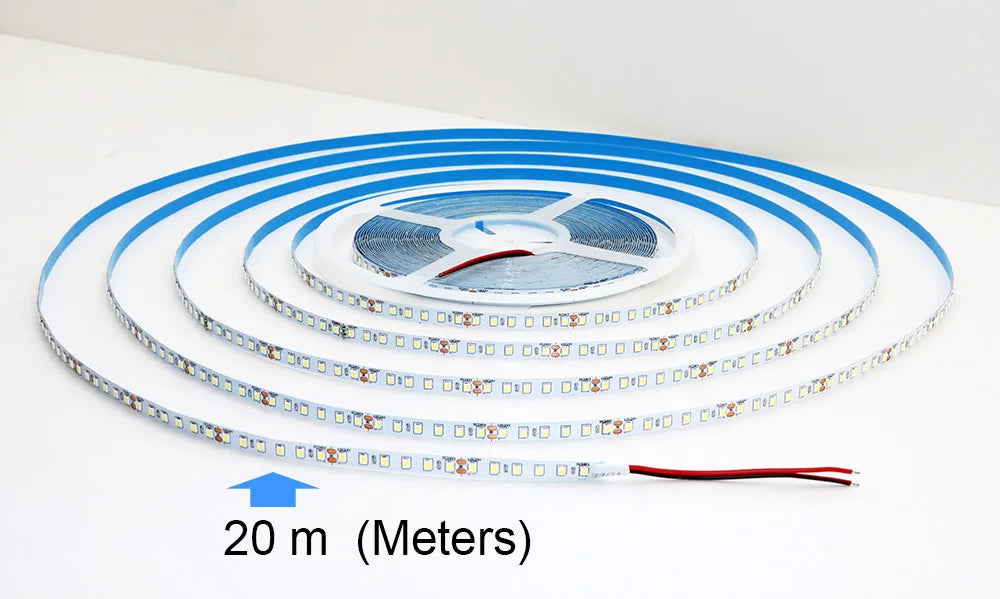 Long, flexible LED strip with 120 LEDs per meter, perfect for home lighting or decorative purposes.