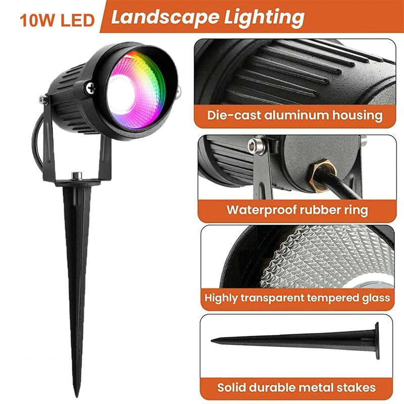LED Lawn Lamp Outdoor Garden Light, Die-cast aluminum housing, waterproof components, and clear glass for secure outdoor lighting installation.