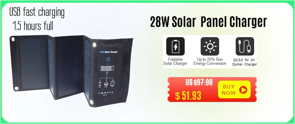 30W Solar Panel, Portable solar charger with fast-USB port and compact design for on-the-go charging.
