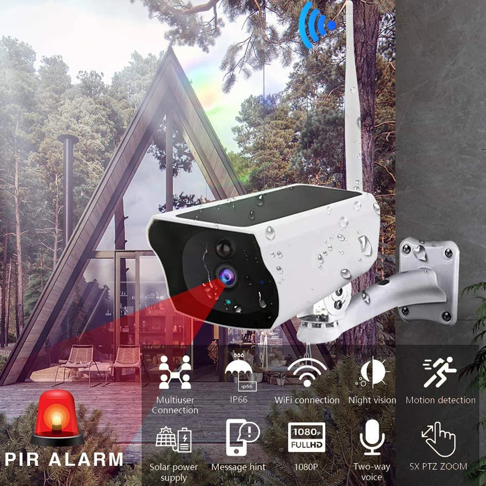 SuperDeals Tuya Smart Life 5MP WiFi Camera, Wireless camera with 1080p HD video, solar power, and 2-way audio for up to 4 users.