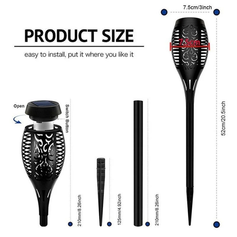 1/2/4/6/8/10/12Pcs Solar Flame Torch Light, Waterproof torch light suitable for outdoor use year-round due to durability and weather resistance.