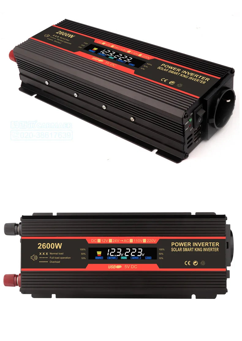 Pure Sine Wave Inverter converts DC power to AC power with high power ratings and USB ports.
