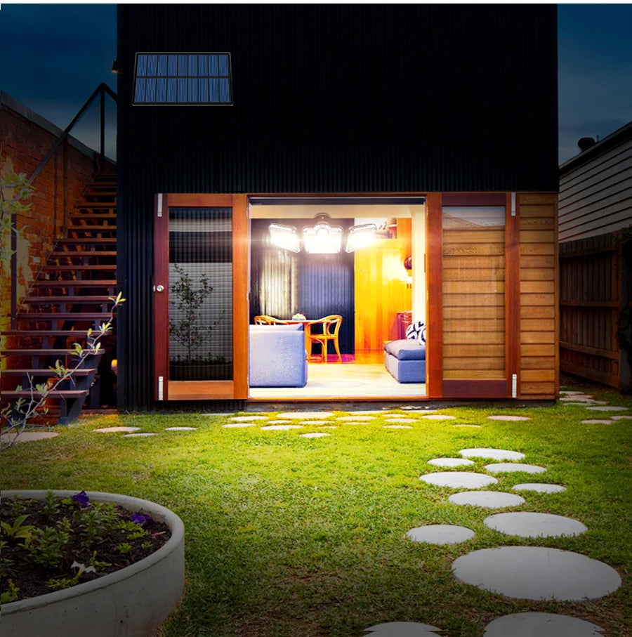 20w Super Bright Solar Light, Three modes: Auto-Sensing (temporarily turns on), Auto-Induction (stays on until people leave), and Constant Low Light.