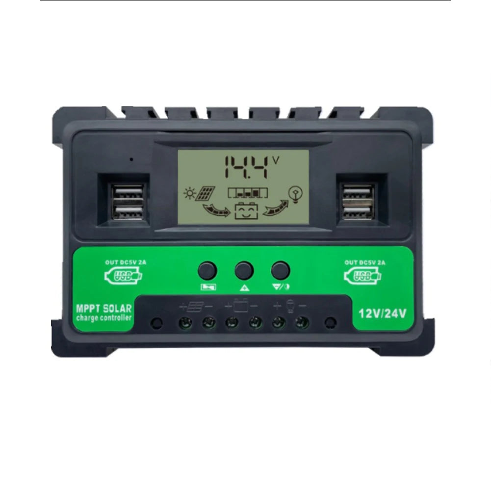 30A 40A 50A MPPT Solar Charge Controller, Charge controller for 12V or 24V solar panels with USB output and adjustable MPPT charging up to 50A.