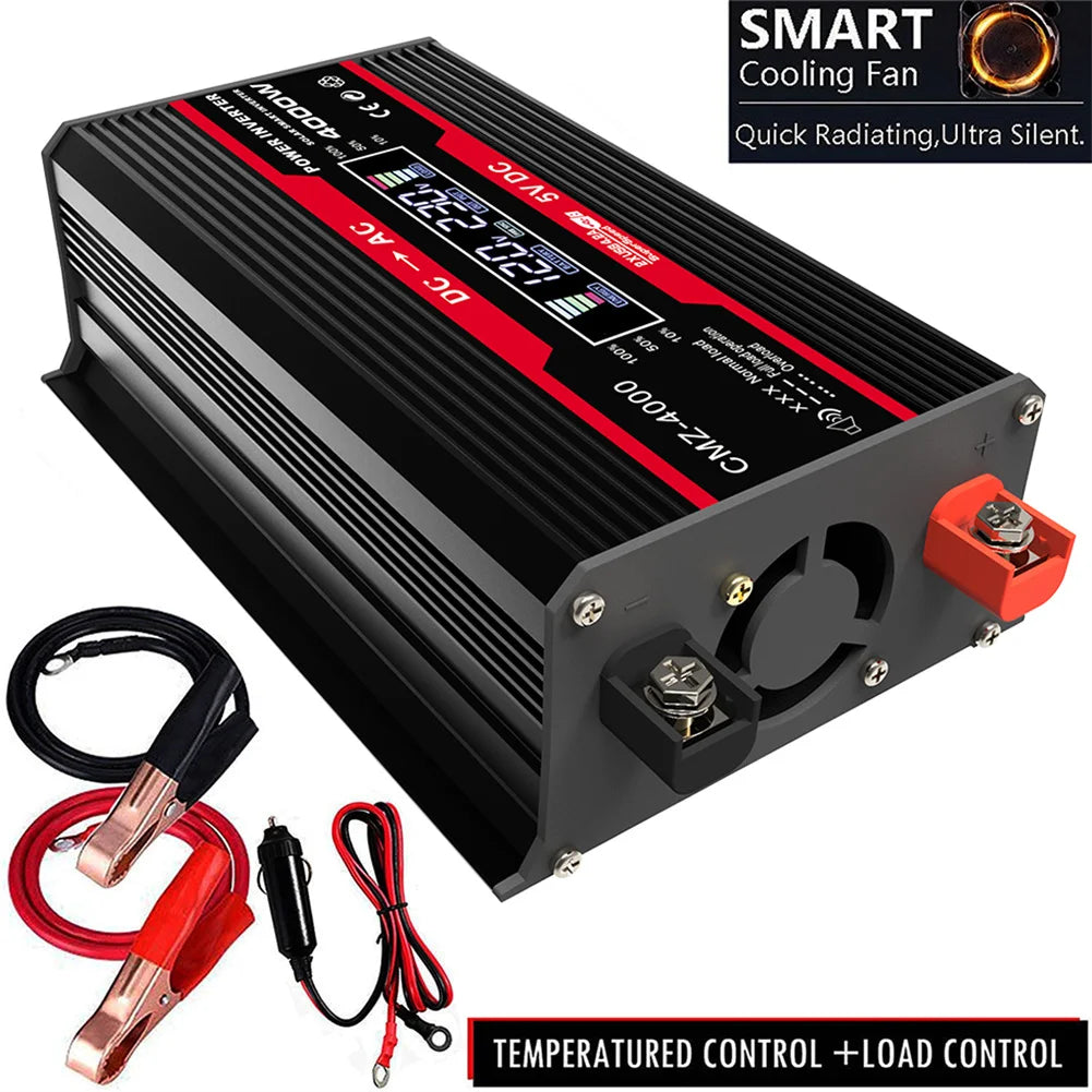 4000W Pure Sine Wave Inverter, Pure Sine Wave Inverter: Converts DC power to AC, suitable for car, home, and outdoor use.