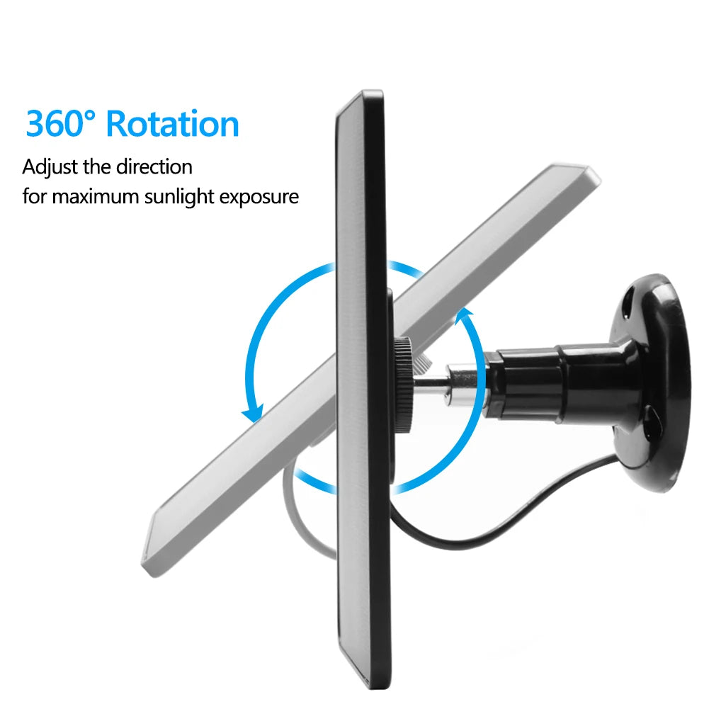 2PCS 10W Solar Panel, Adjustable 360° rotation ensures optimal sunlight capture.